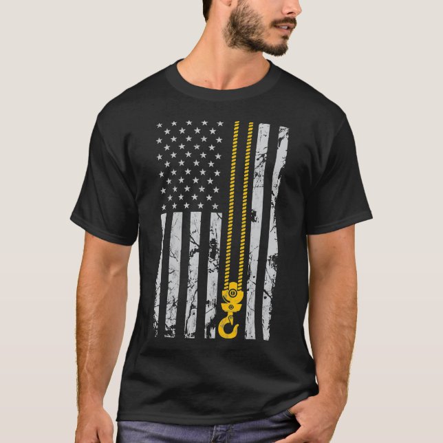 Camiseta Lifting Hook Thin American Flag Crane Operator (Anverso)