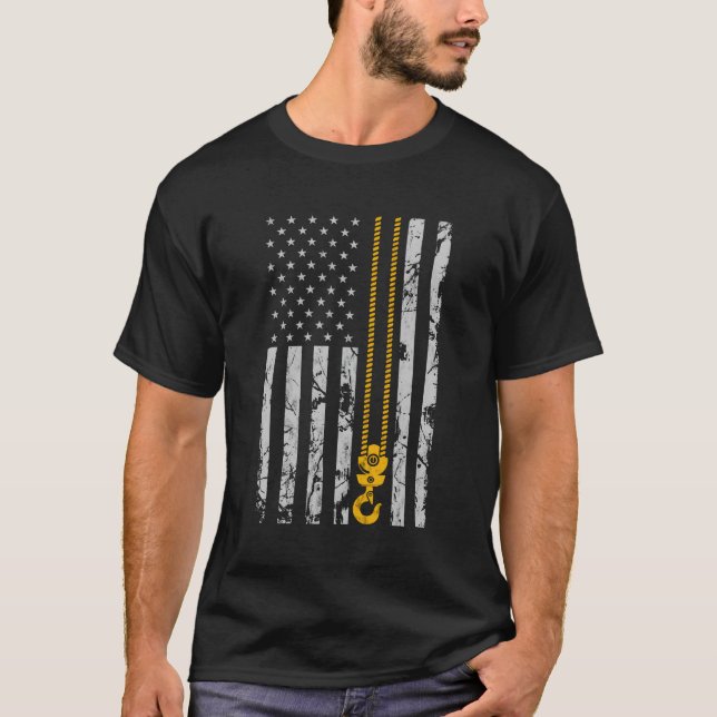 Camiseta Lifting Hook Thin American Flag Crane Operator (Anverso)