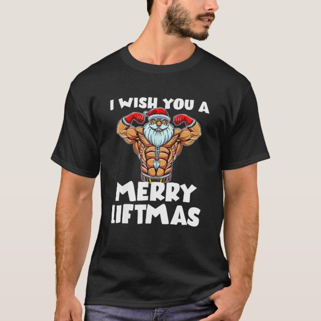 Camiseta Liftmas Lift Fitness Workout Abs Santa Claus Candy (Anverso)