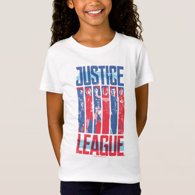 Camiseta Liga de la Justicia | Arte pop de grupo azul y roj (Anverso)