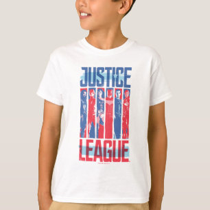 Camiseta Liga de la Justicia   Arte pop de grupo azul y roj