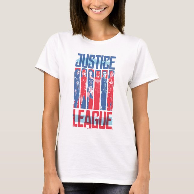 Camiseta Liga de la Justicia | Arte pop de grupo azul y roj (Anverso)