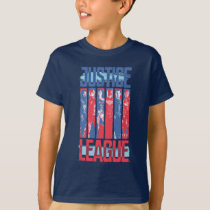 Camiseta Liga de la Justicia   Arte pop de grupo azul y roj