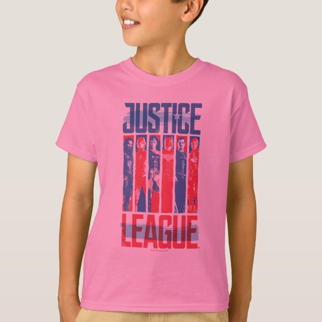 Camiseta Liga de la Justicia | Arte pop de grupo azul y roj (Anverso)