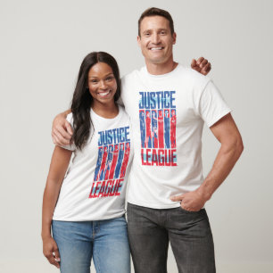 Camiseta Liga de la Justicia   Arte pop de grupo azul y roj