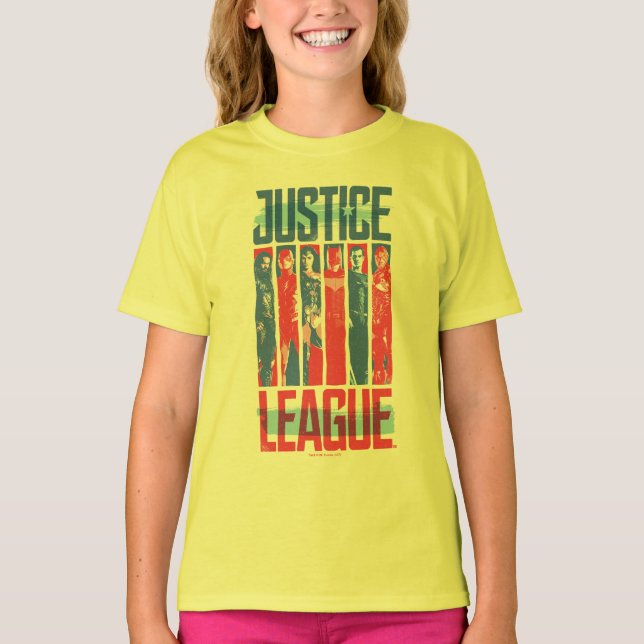 Camiseta Liga de la Justicia | Arte pop de grupo azul y roj (Anverso)