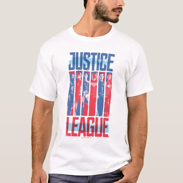 Camiseta Liga de la Justicia | Arte pop de grupo azul y roj (Anverso)