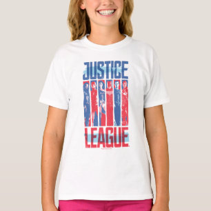 Camiseta Liga de la Justicia   Arte pop de grupo azul y roj