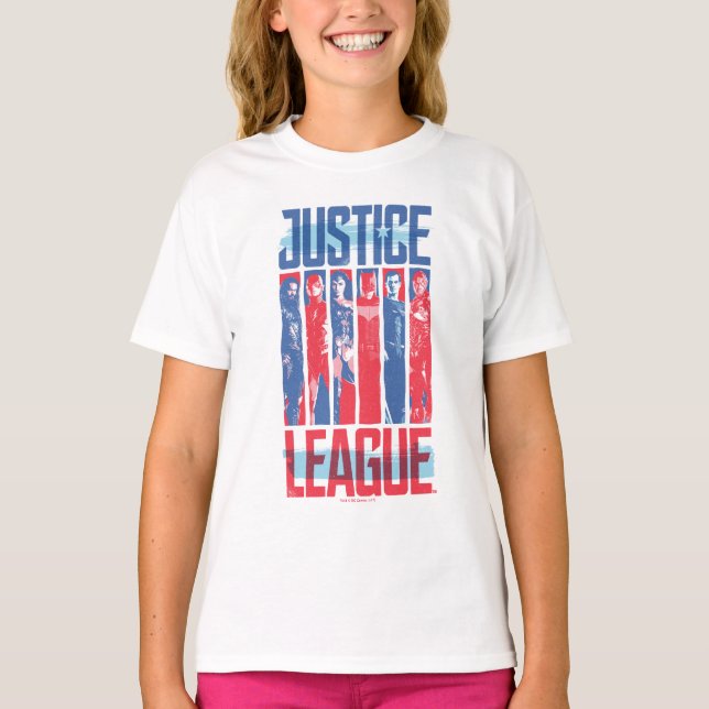 Camiseta Liga de la Justicia | Arte pop de grupo azul y roj (Anverso)
