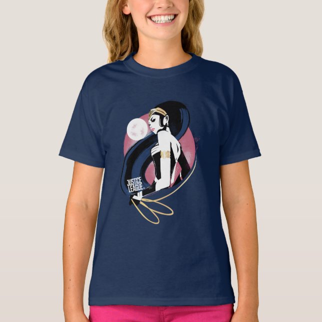 Camiseta Liga de la Justicia | Arte pop de perfil de mujer  (Anverso)