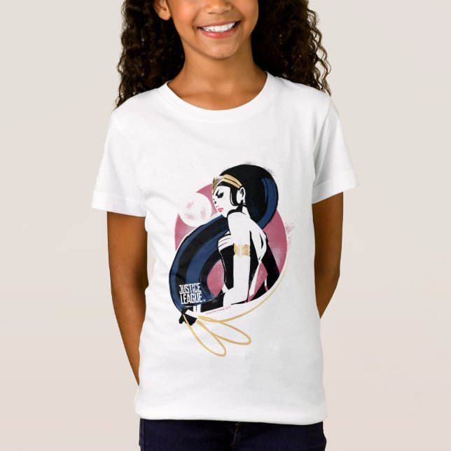 Camiseta Liga de la Justicia | Arte pop de perfil de mujer  (Anverso)