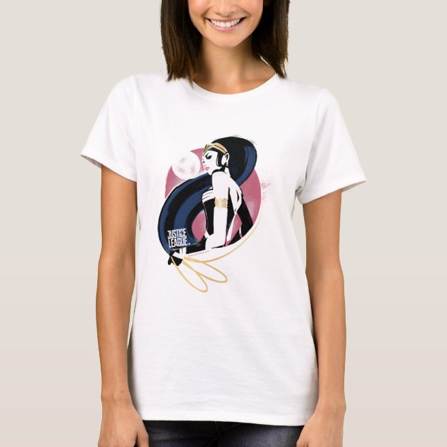 Camiseta Liga de la Justicia | Arte pop de perfil de mujer  (Anverso)