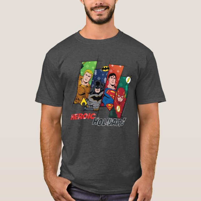 Camiseta Liga de la Justicia "¡Festividades heroicas!" (Anverso)