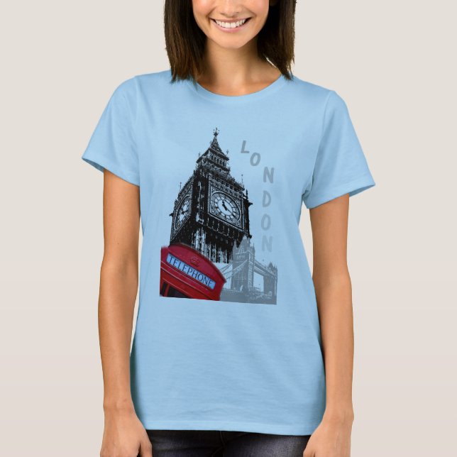 Camiseta Light Blue London Red Phone Box Big Ben Clock (Anverso)