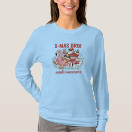 Camiseta Light Blue Long Sleeve Womens Tee: Bro Santa Winte