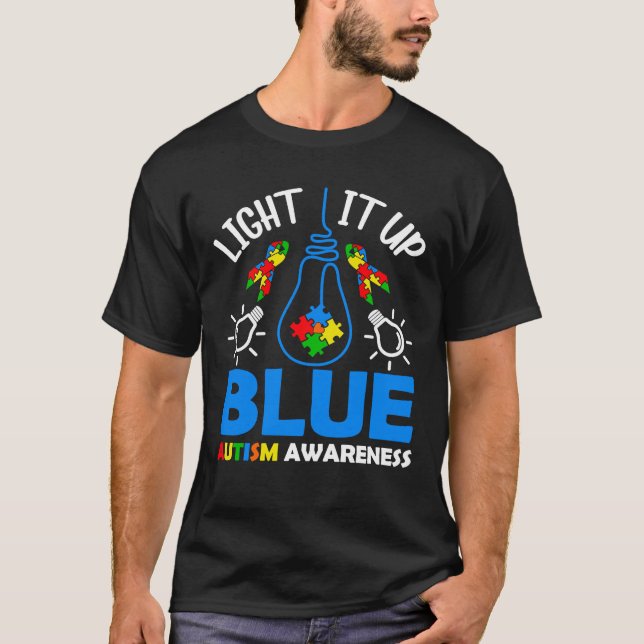 Camiseta Light It Up Blue Autism Awareness Autistic Puzzle  (Anverso)