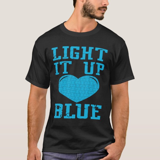 Camiseta Light It Up Blue  Puzzle Piece Autism Awareness (Anverso)