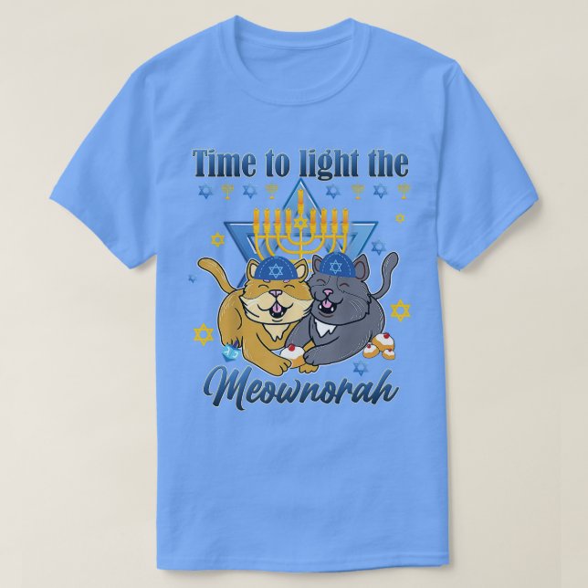 Camiseta Light The Meownorah Jewish Cat Menorah Lover Ugly  (Diseño del anverso)