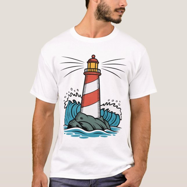 Camiseta Lighthouse Ocean Waves Design – Nautical Coastal  (Anverso)
