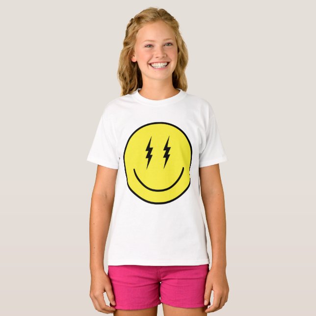 Camiseta Lighting Bolt Eyes Emoji Yellow Face Emoticon (Anverso completo)