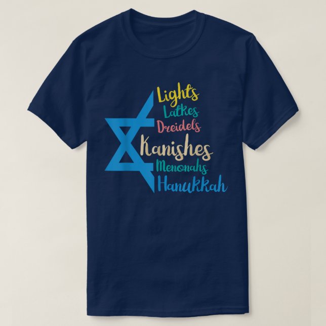 Camiseta Lights Dreidels Latkes Hanukkah Chanukah Jewish Me (Diseño del anverso)
