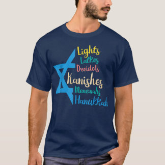 Camiseta Lights Dreidels Latkes Hanukkah Chanukah Jewish Me