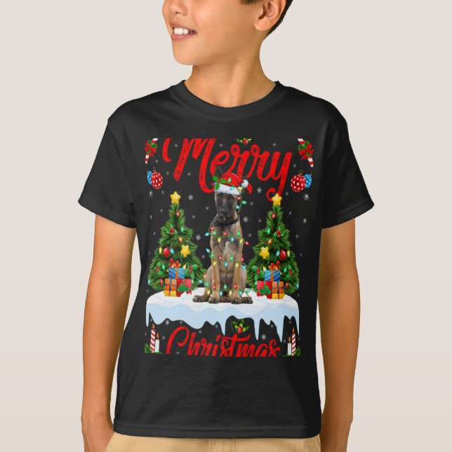 Camiseta Lights Xmas Tree Santa Belgian Malinois Dog Christ (Anverso)