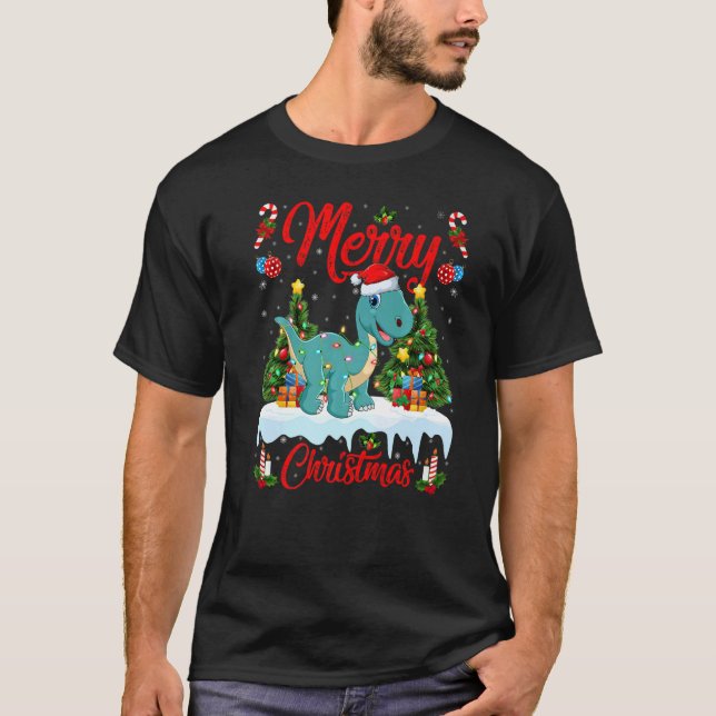 Camiseta Lights Xmas Tree Santa Brontosaurus Dinosaur Chris (Anverso)