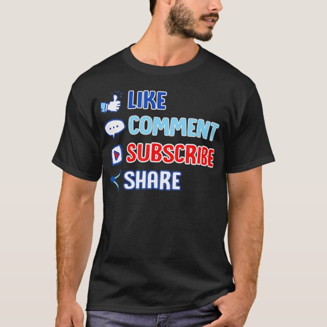 Camiseta Like Comment Subscribe Cute Vlogger Streamer Gift  (Anverso)