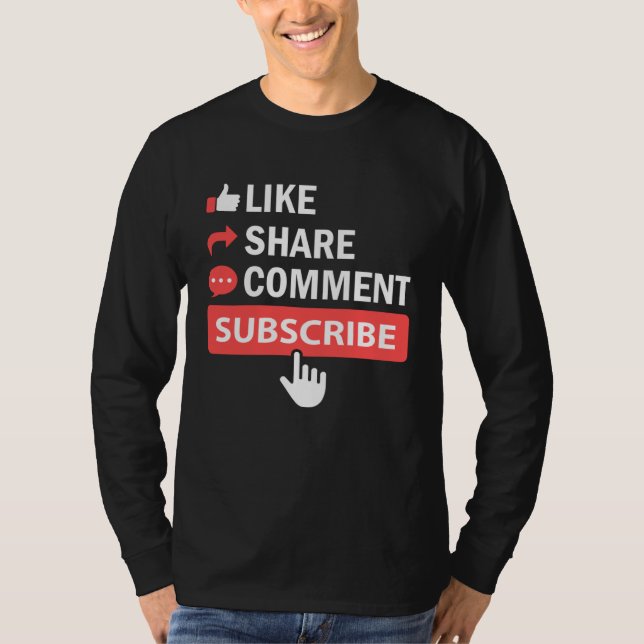Camiseta Like Share Subscribe Comment Video Livestream Blog (Anverso)