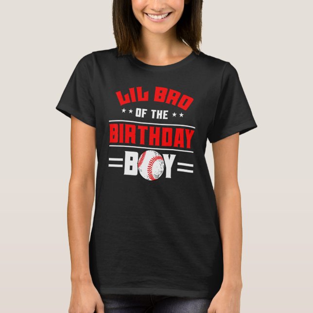 Camiseta Lil Bro De La Familia Temática Del Béisbol Birthda (Anverso)