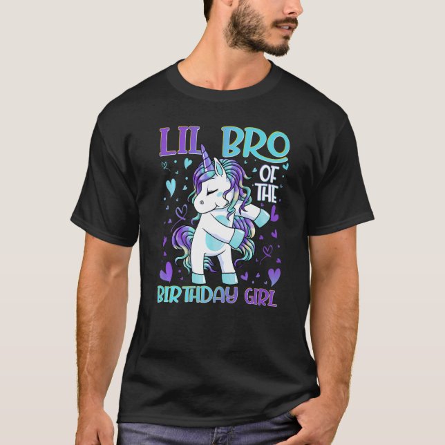 Camiseta Lil Bro Del Chica De Cumpleaños Flossing Unicorn L (Anverso)