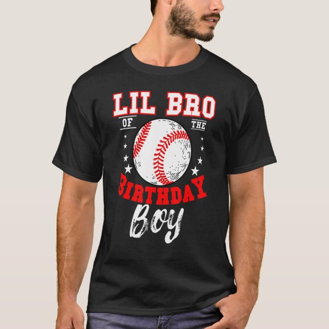 Camiseta Lil Bro Del Tema Del Béisbol Del Niño De Cumpleaño (Anverso)