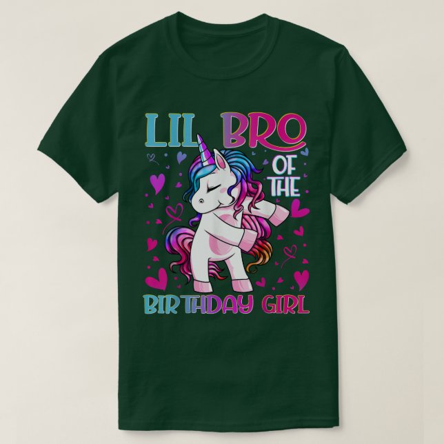 Camiseta Lil Bro of the Birthday Girl Flossing Unicorn Litt (Diseño del anverso)