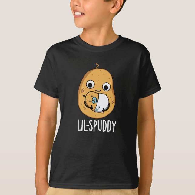 Camiseta Lil Spuddy Gracioso Potato Pun Dark BG (Anverso)