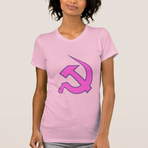 Camiseta Lila oscura nea y martillo y hoz azules en rosa