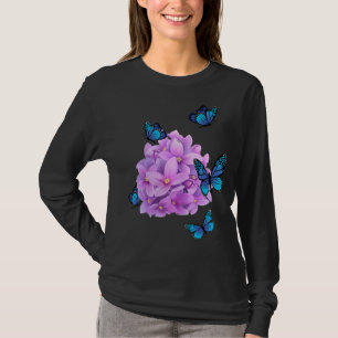 Camiseta Lilac mariposa diseño flores naturaleza blanco