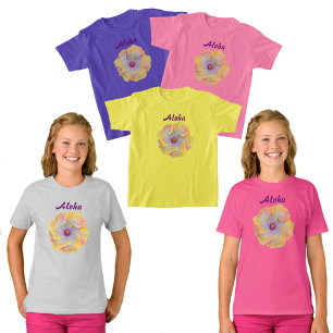 Camiseta Lilac rosa amarillo Hibiscus Hawaian Aloha