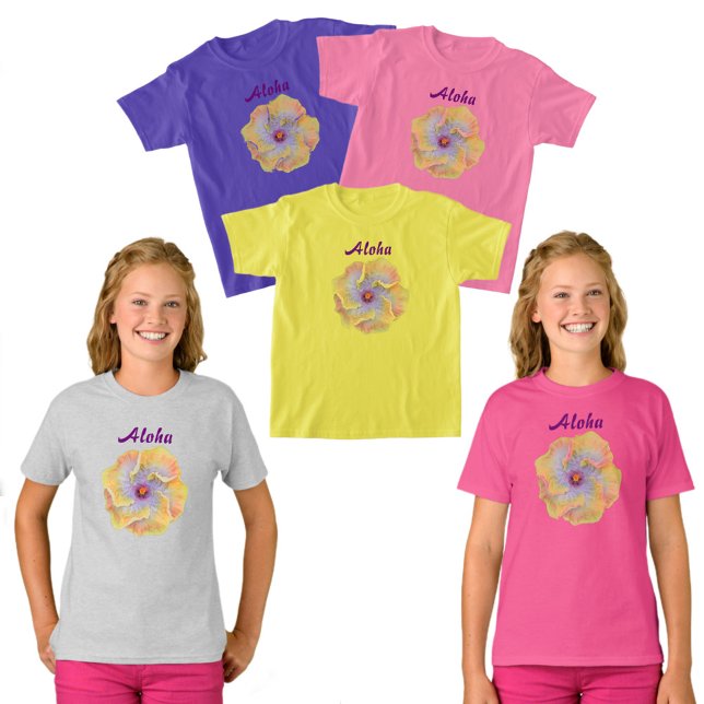 Camiseta Lilac rosa amarillo Hibiscus Hawaian Aloha (Subido por el creador)