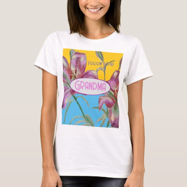 Camiseta Liles rosas lilas arte Nombre de la abuela Decorac (Anverso)