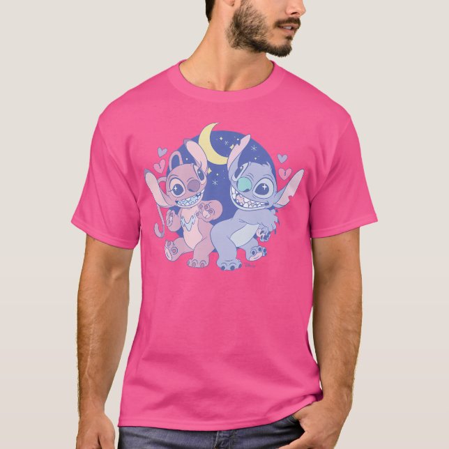 Camiseta Lilo Y Stitch - Corazones Stitch Y Angel Moon (Anverso)