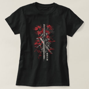 Camiseta Lily de araña roja flor Samurai Katana japonés