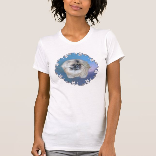 Camiseta Lily pequinés sobre azul (Anverso)