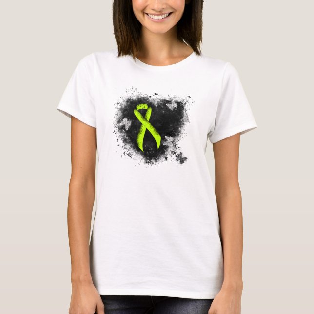 Camiseta Lime Green Awareness Ribbon Grunge Heart (Anverso)
