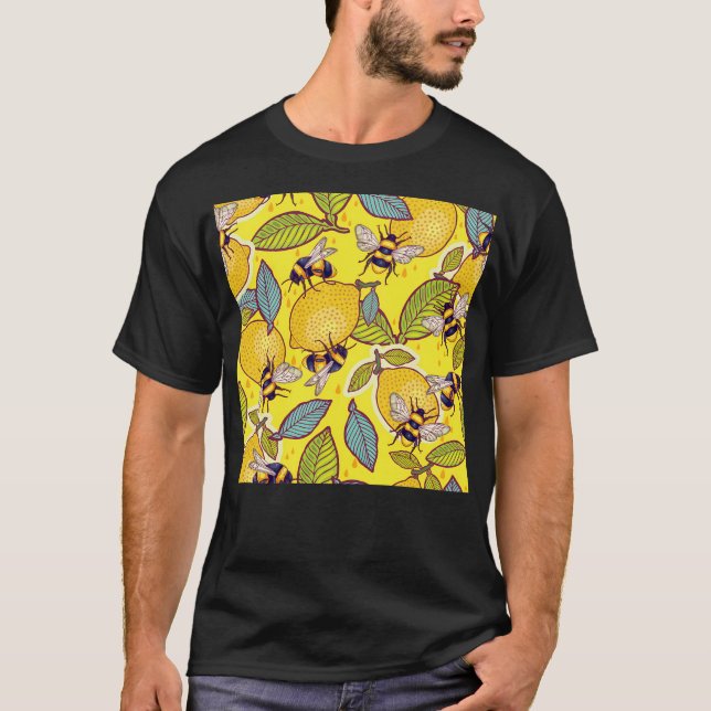 Camiseta Limón Amarillo Y Jardín De Abejas. (Anverso)