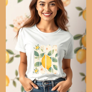 Camiseta limón con hojas verdes fruto botánico