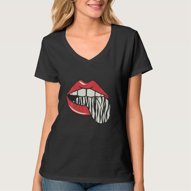 Camiseta Limpas de maquillaje femeninas Lipstick Bite Desig (Anverso)