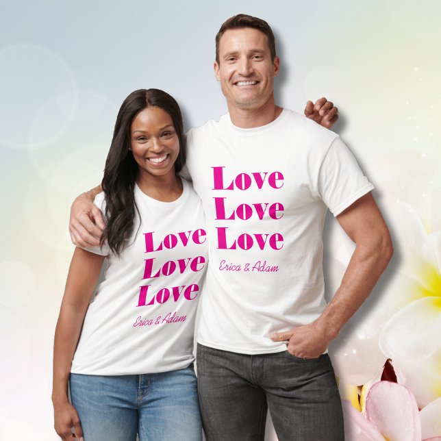 Camiseta Limpieza blanca simple 3 x Amor | Fucsia brillante (Subido por el creador)
