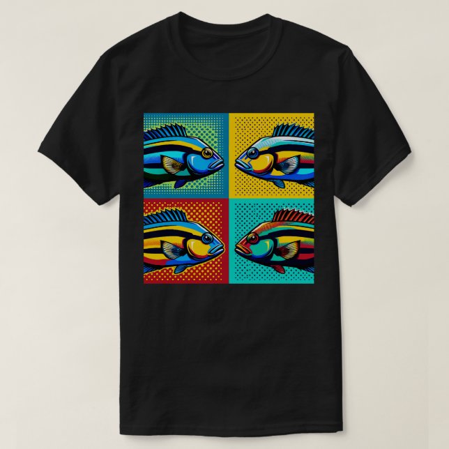 Camiseta Limpieza de cerda azul Wrasse Art Vida marina de m (Diseño del anverso)