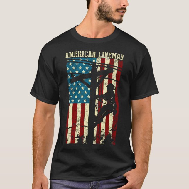 Camiseta Lin Patriótico de Cable Eléctrico de Bandera Ameri (Anverso)